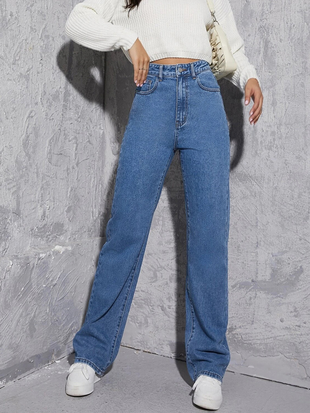 Dame brede jeans i klassisk vintage-stil med høj talje og afslappet pasform Stilla