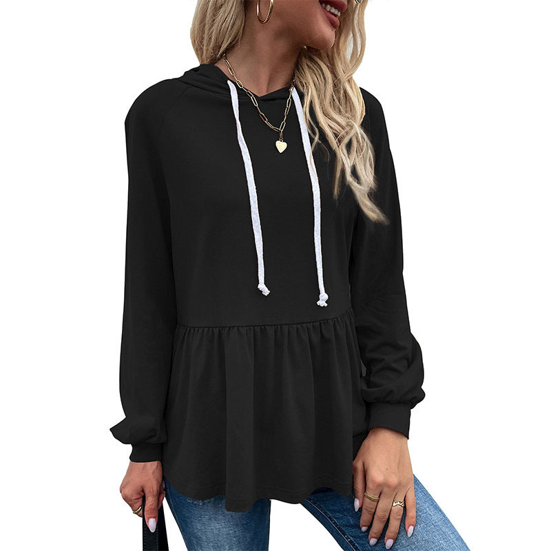 Damer afslappet hoodie med flæse detalje og snoretræk Stilla