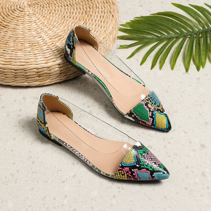 Dame ballerinas med transparent snit og trendy slangemønster Stilla