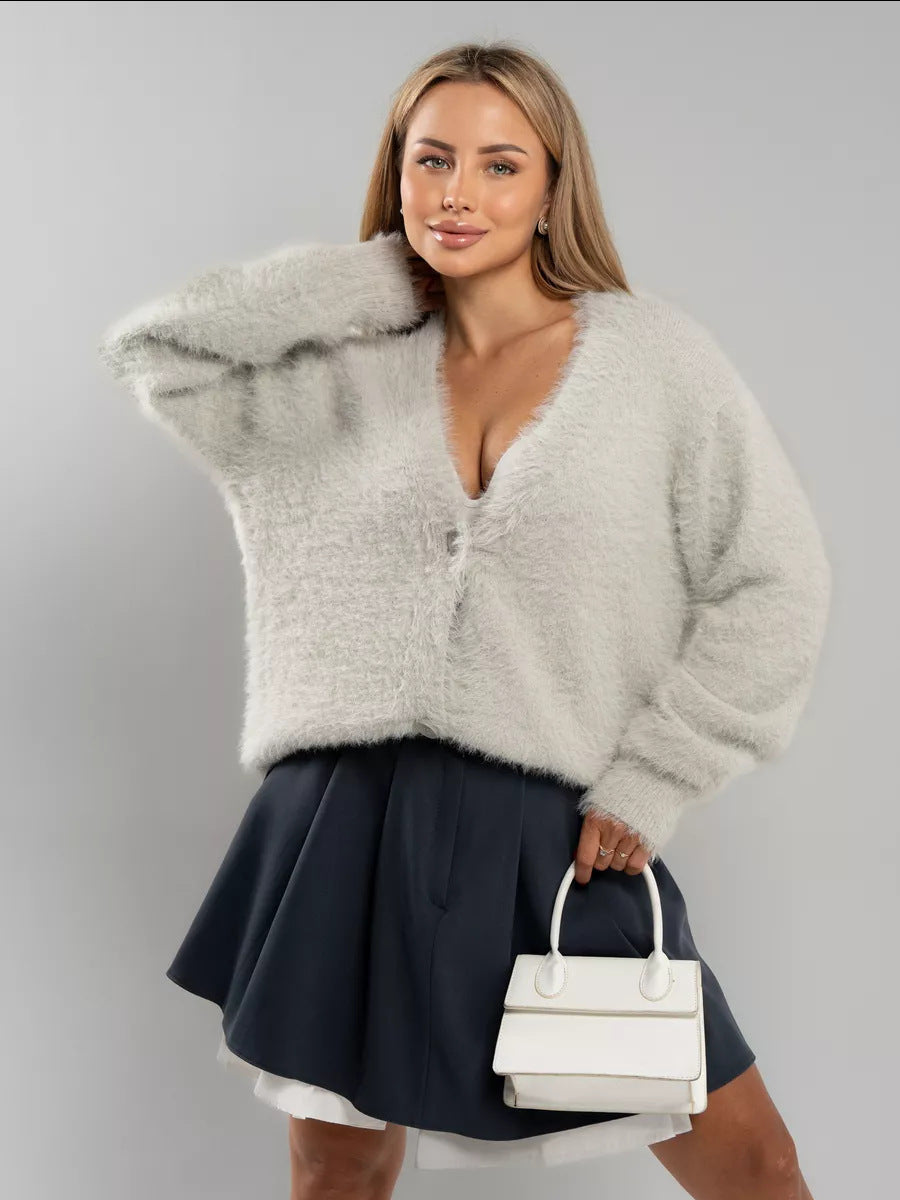 Kvinder Cozy Cardigan med dyb V-hals og oversized snit Stilla