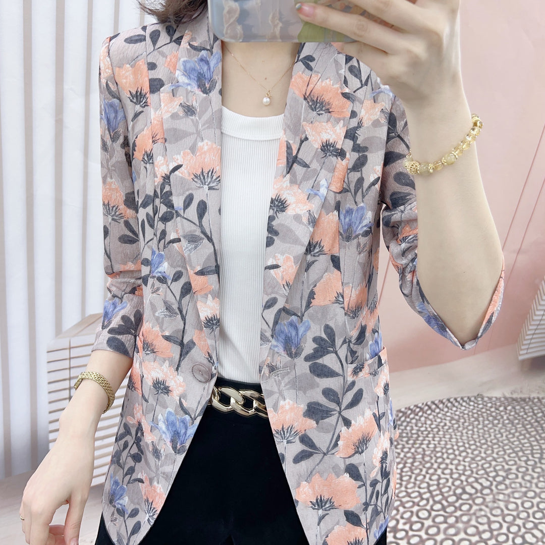 Dame blomstermønster blazer med elegant snit og praktiske lommer Stilla