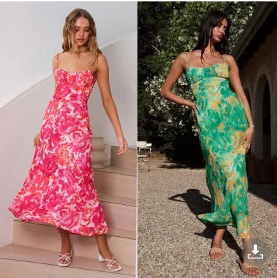 Dame maxikjole med elegant blomsterprint og blødt flydende stof Stilla