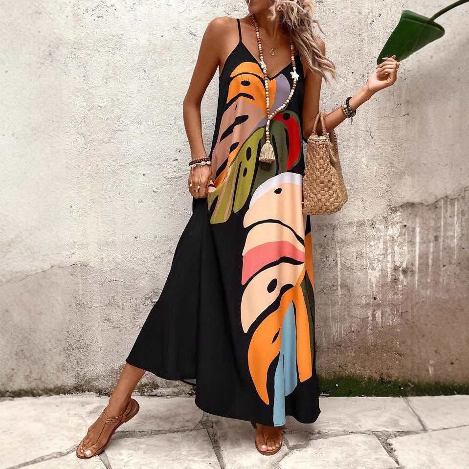 Kvinder Bohemian Floral Spaghetti-strop Maxi Kjole Stilla