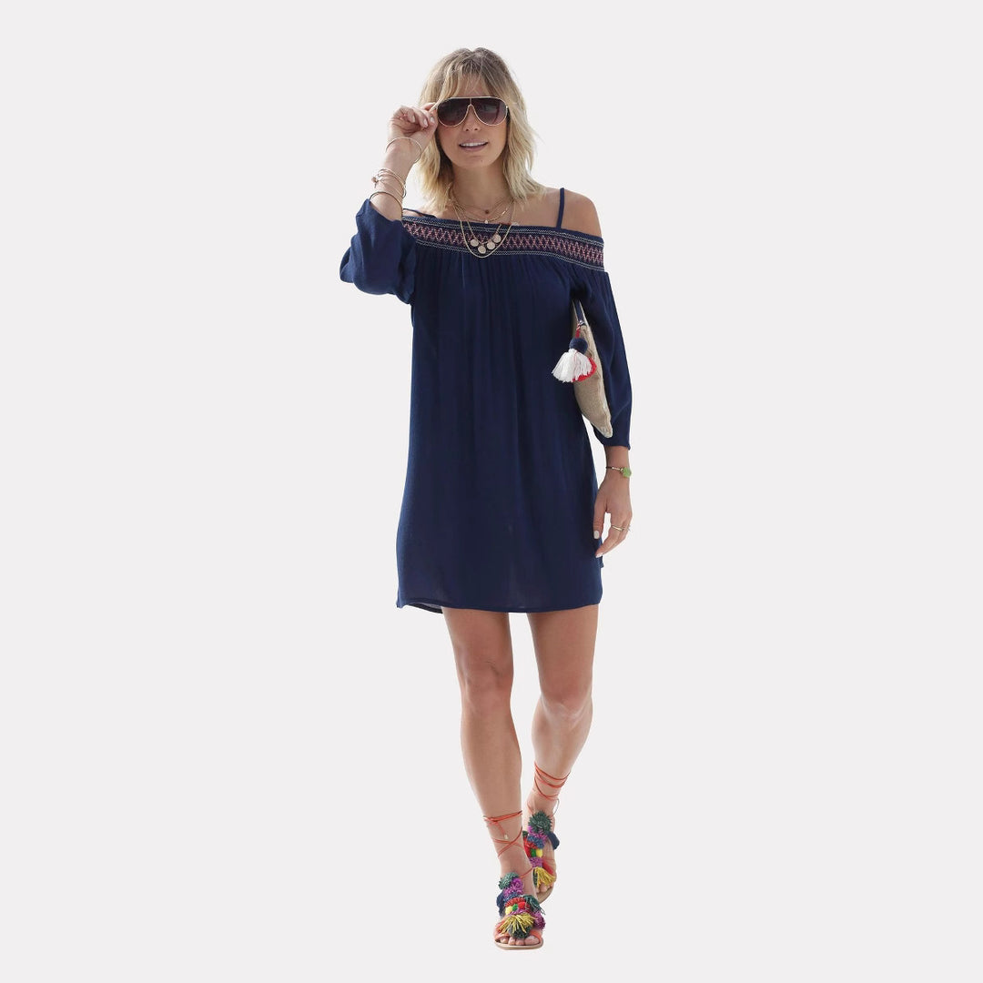 Dame Boho Off-Shoulder Strandkjole Stilla