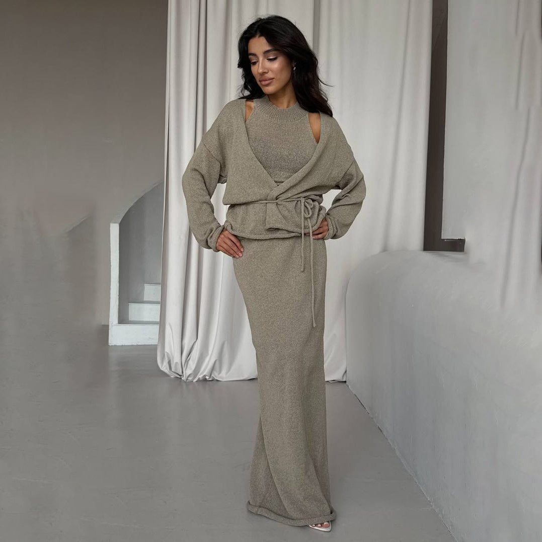 Kvinder Lang Strikket Jumpsuit med Bindedragt Stilla