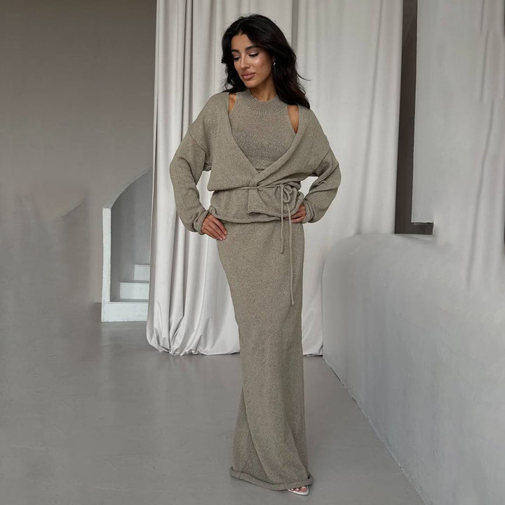Kvinder Lang Strikket Jumpsuit med Bindedragt Stilla