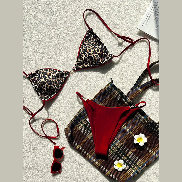Dame Triangel-Bikini med elegant leopardmønster Skovae