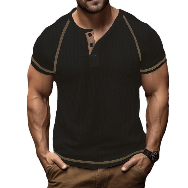 Herre kortærmet Henley-shirt med struktureret stof og trendy knaplukning Stilla