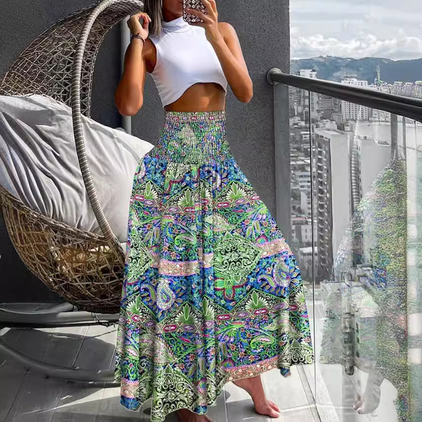 Dame Bohemian Trykt Maxi Nederdel Stilla