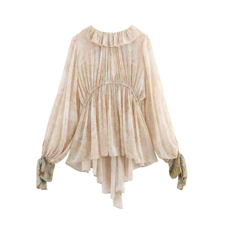 Femme Rynke Chiffon Bluse med justerbare båndærmer Stilla