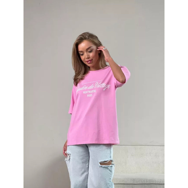 Dame T-shirt med kreativ Paris-tryk og afslappet snit Stilla