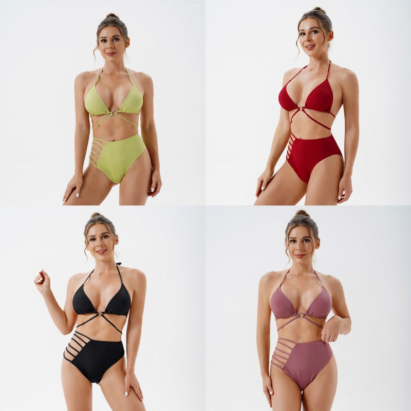 Dame højtaljede bikini-sæt med stropper og ringdetalje Stilla