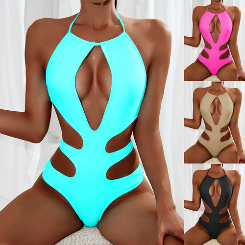 Dame Cut-Out-Einteiler Badedragt med dyb V-udskæring og sporty design Stilla