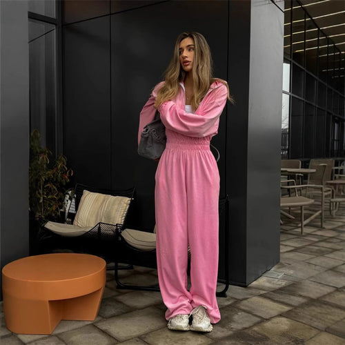 Kvinders fleece jumpsuit med stilfulde lynlåsdetailler og elastisk talje Skovae