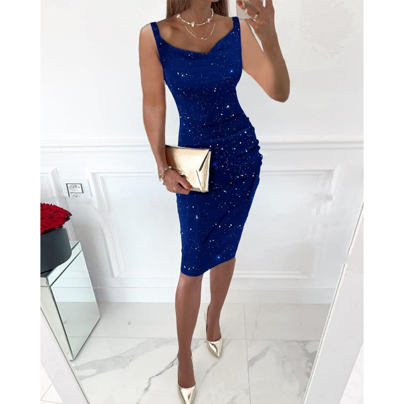 Dame Glitrende Bodycon Midi Kjole Stilla