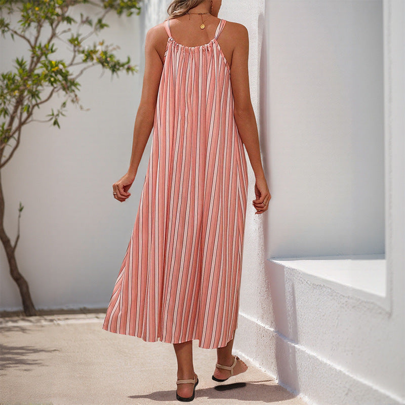 Dame striped Maxi-sommerkjole med justerbar snor Stilla