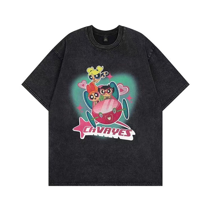 Dame T-shirt med tilpasset Powerpuff Girls grafiktryk Stilla
