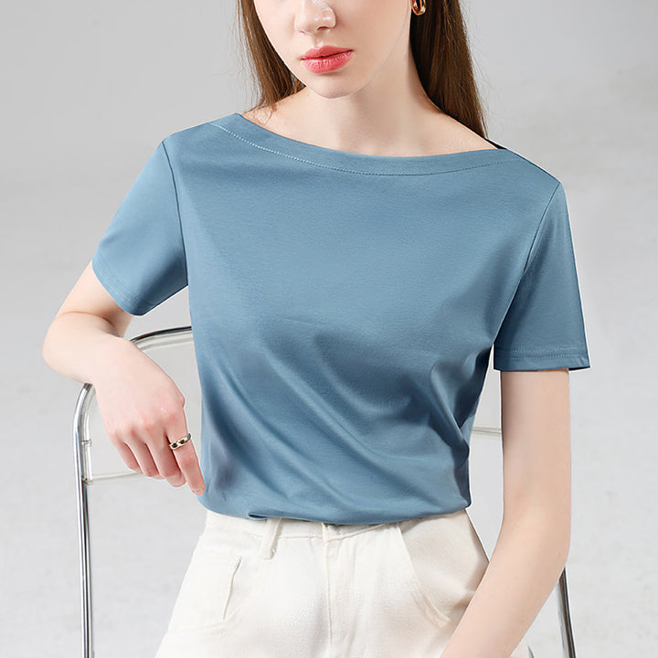 Dame Basic T-shirt med afslappet bådudsnit og kvalitets stretchmateriale Stilla
