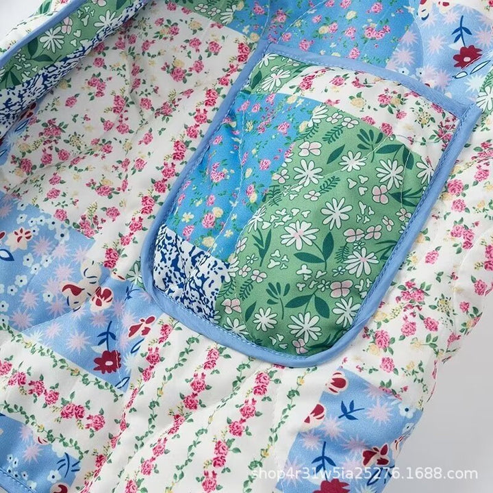 Dame patchwork-jakke med lommer og sløjfekrave Stilla