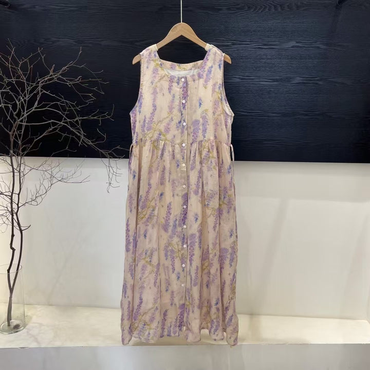 Femme Floral Print Ærmeløs Maxikjole Stilla