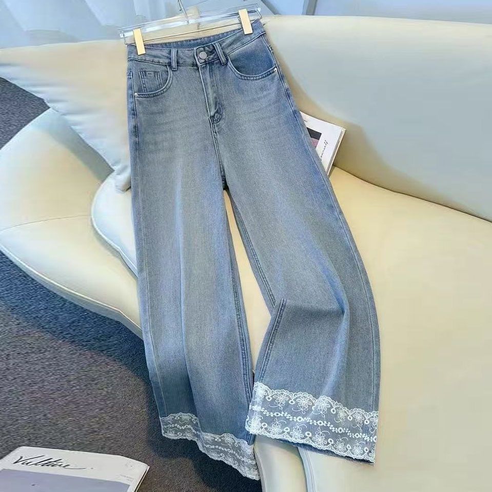 Kvinders brede jeans med delikat blonder trim Stilla