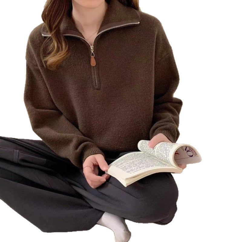 Kvinders mode sweater med høj hals og lynlås