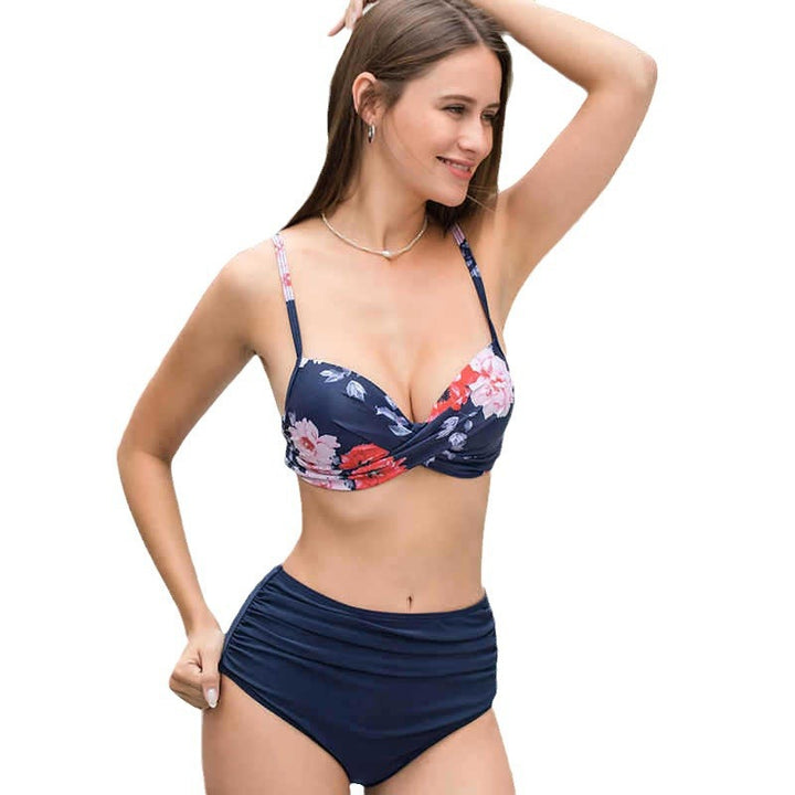 Dame Højtaljet Bikini-Sæt med floral design og elegant top Stilla