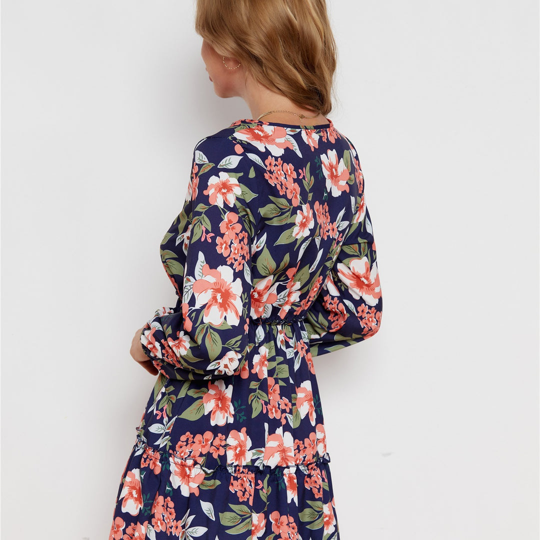 Dame Maxikjole med legende blomsterprint og elastisk talje Stilla