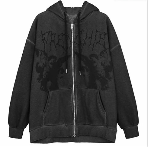 Femme Kunstnerisk Grafik Zip-Up Hoodie Stilla