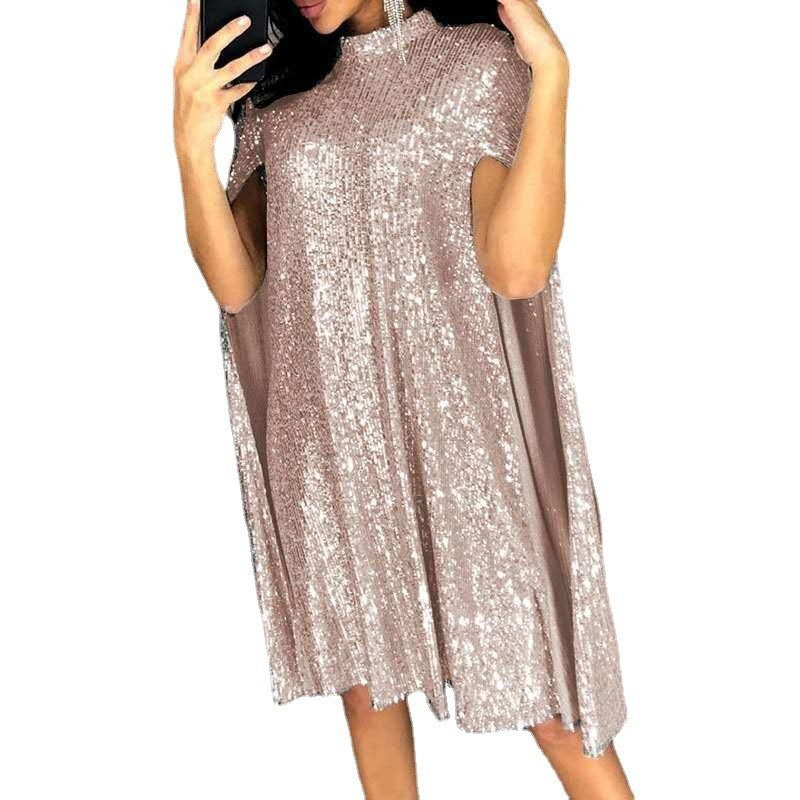 Kvinder Glitrende Cocktailkjole med elegant Cape-design Stilla