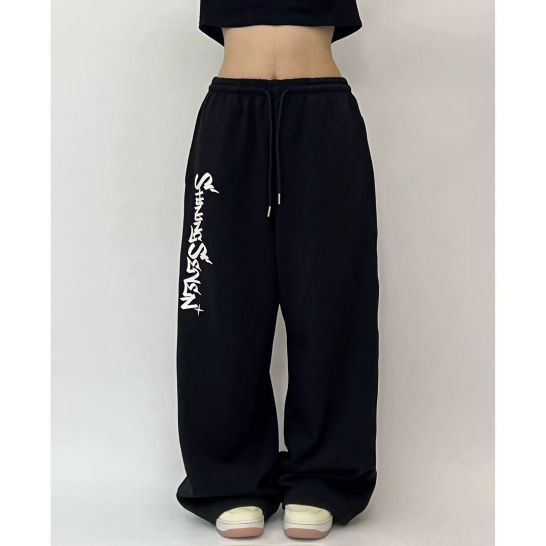 Kvinders casual joggingbukser med bred pasform og sportsgrafik Skovae