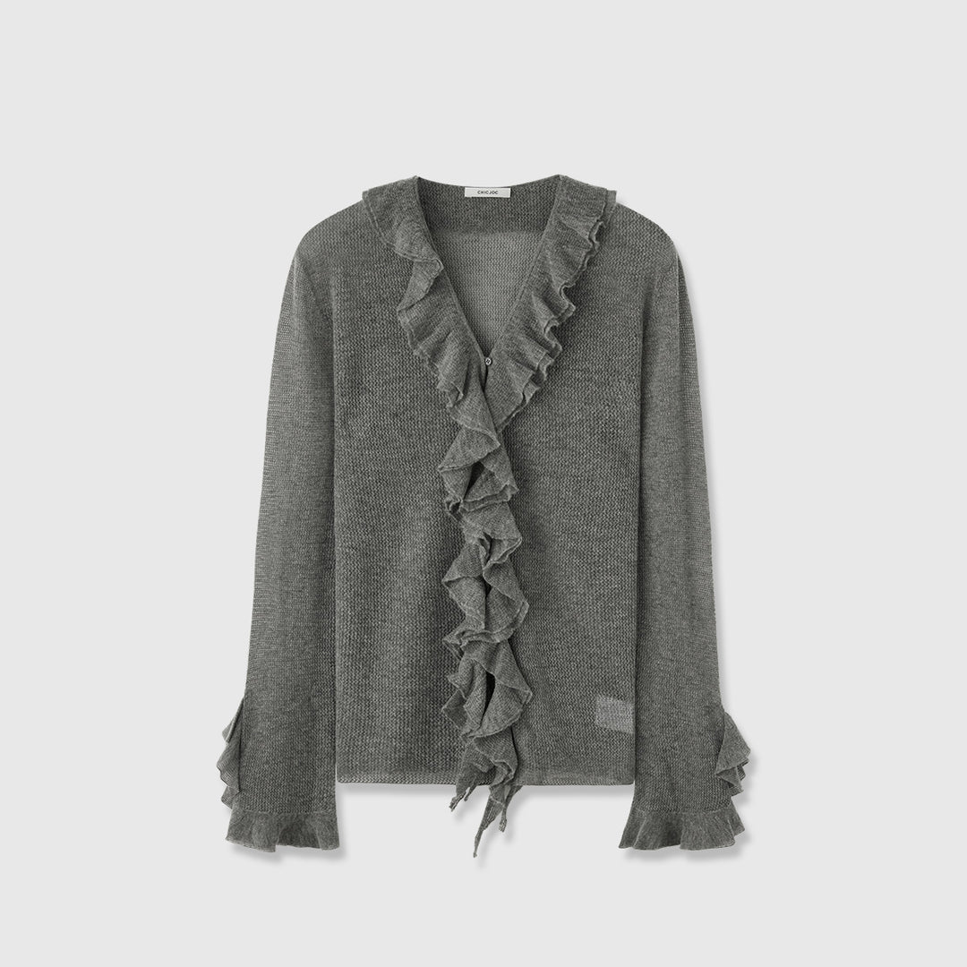 Kvindernes strikkede sweater med flæse dekoration Stilla