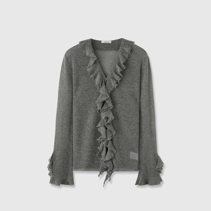 Kvindernes strikkede sweater med flæse dekoration Stilla