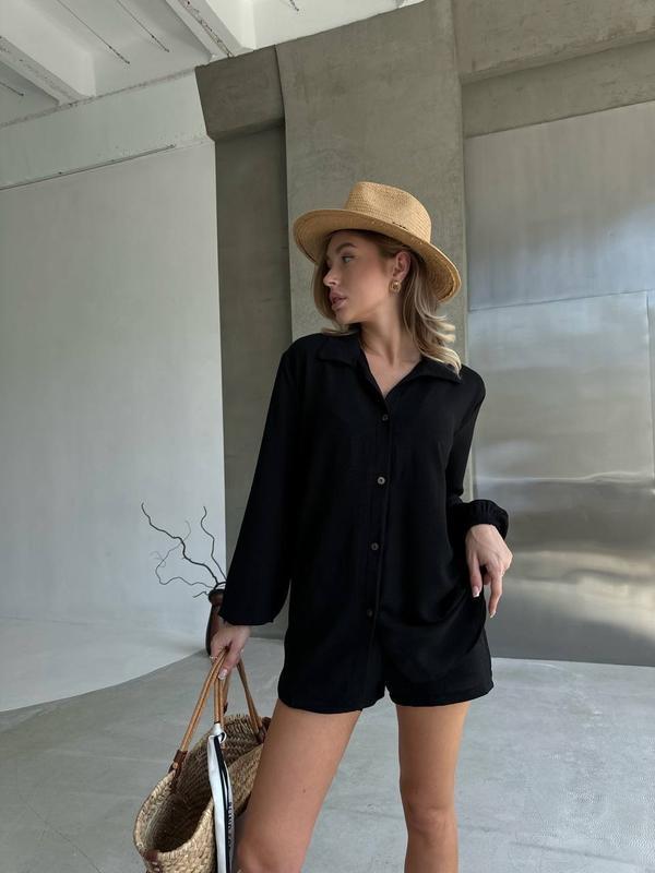 Dame To-delt Sæt med oversized Bluse og stilfuld Top Stilla