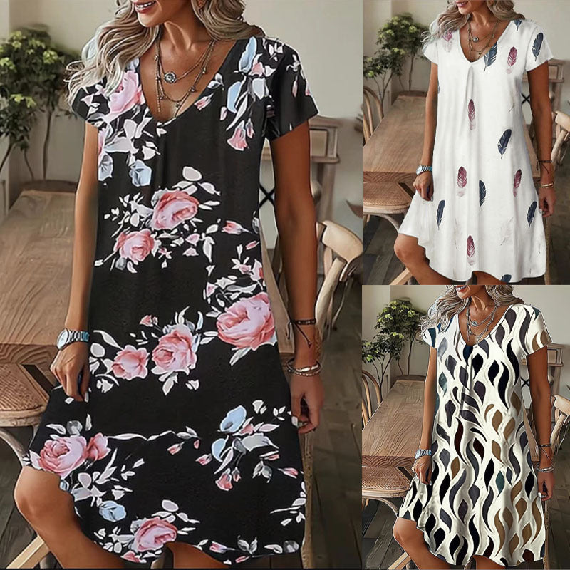 Kvinder Floral Print Korte Ærmer Kjole Stilla