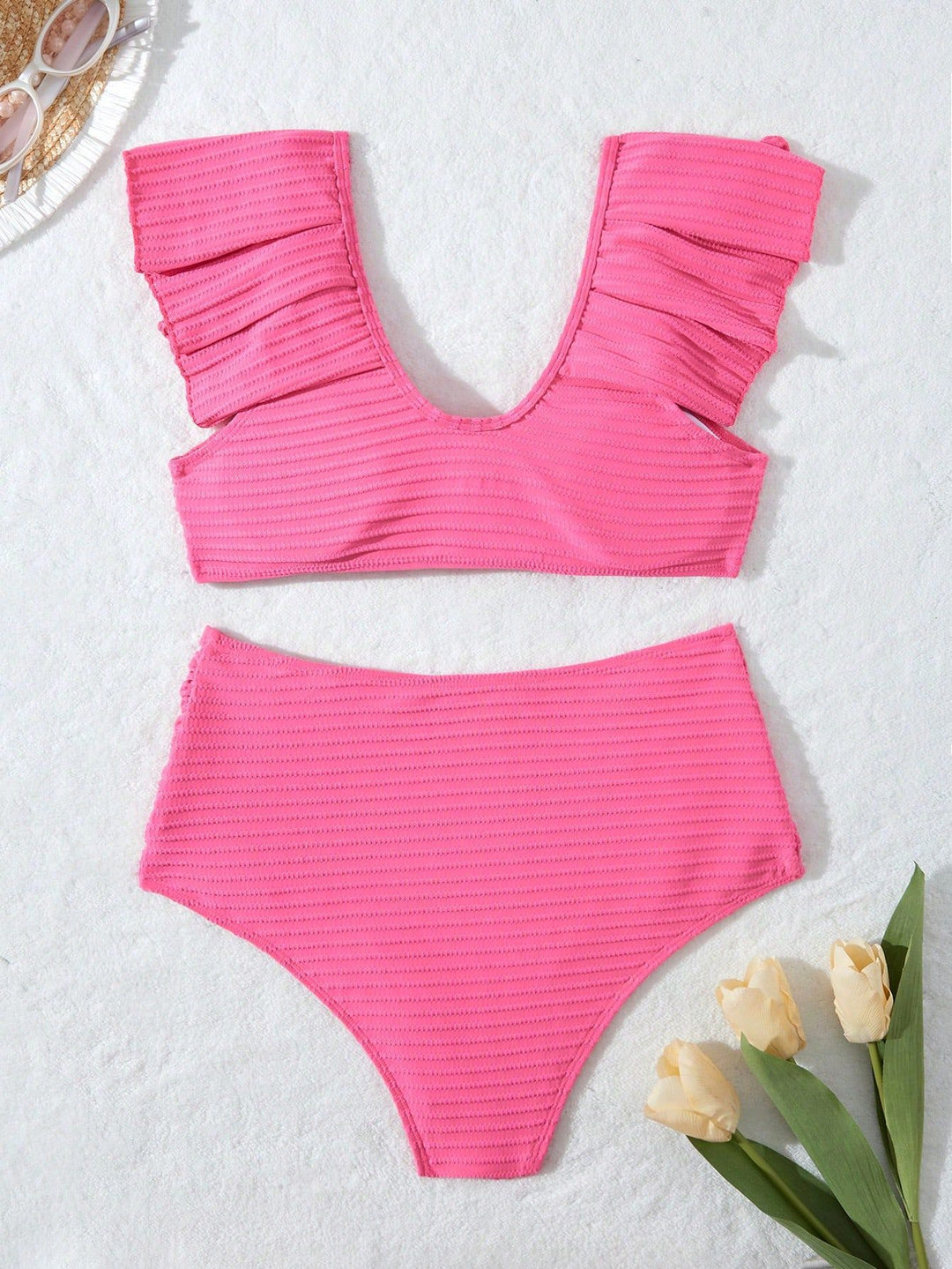 Dame bikini sæt med elegant volan-design og højtaljede trusser Stilla