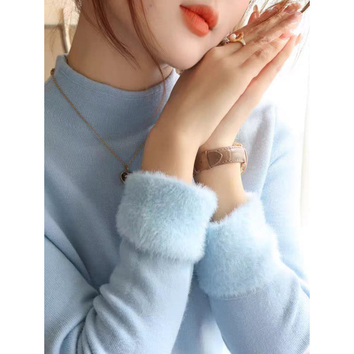 Kvinders strikkede pullover med fluffy kant Stilla