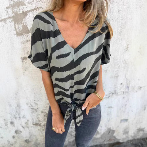 Dame Elegant V-Hals Knytte-Front Bluse Stilla