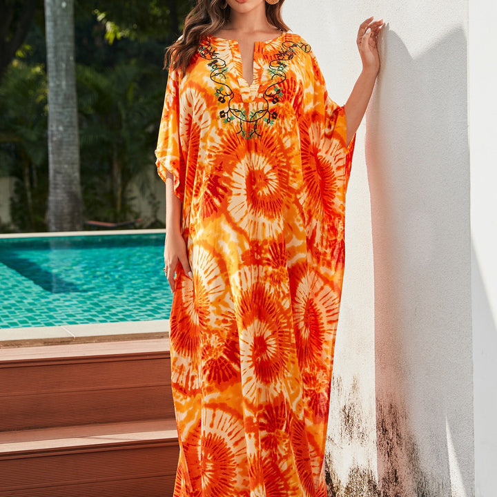 Dame Strandkaftan med kunstnerisk spiral-mønster og luftig silhuet Stilla
