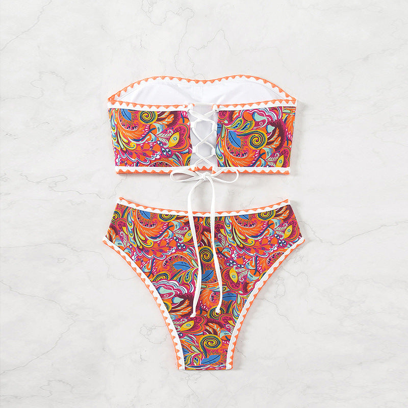 Damer Bandeau-bikini-sæt med blomsterdesign og raffinerede trim-detaljer Stilla