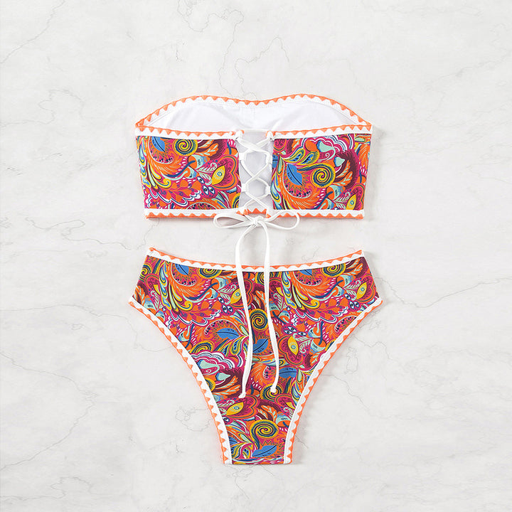Damer Bandeau-bikini-sæt med blomsterdesign og raffinerede trim-detaljer Stilla