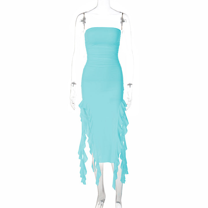 Dame wrap dress med flæser og figursyet snit Skovae