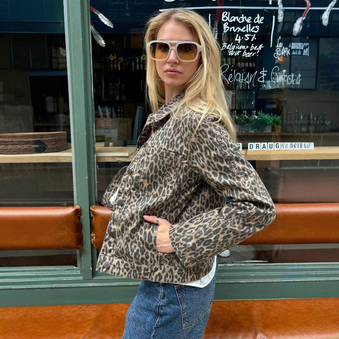 Damer Jeansjakke i trendy leopardmønster Stilla