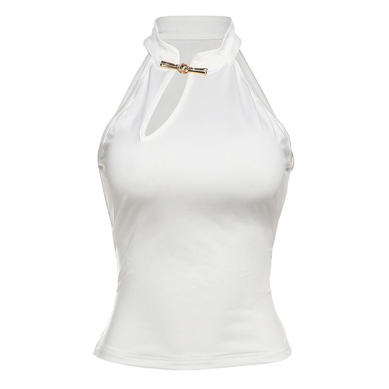 Dame Elegant Haltertop med moderne split-detalje Skovae