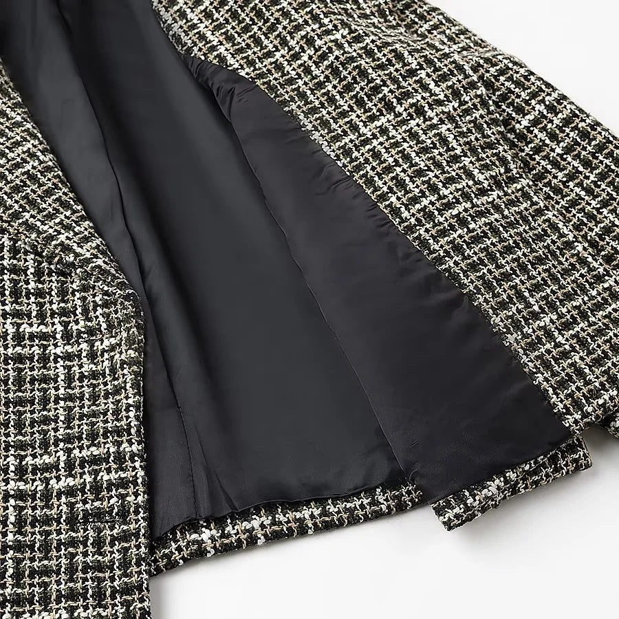 Dame Kort Tweed-Blazerjakke med dobbelt knaplukning og elegante detaljer Stilla