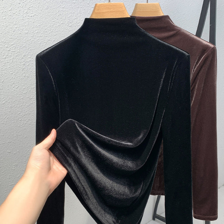 Damer elegant top med luksuriøs velour og draperede detaljer Stilla
