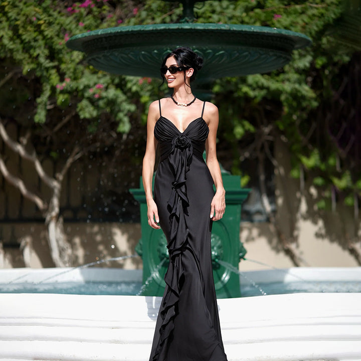 Dame Elegant Rynket Satin Aftenkjole Stilla