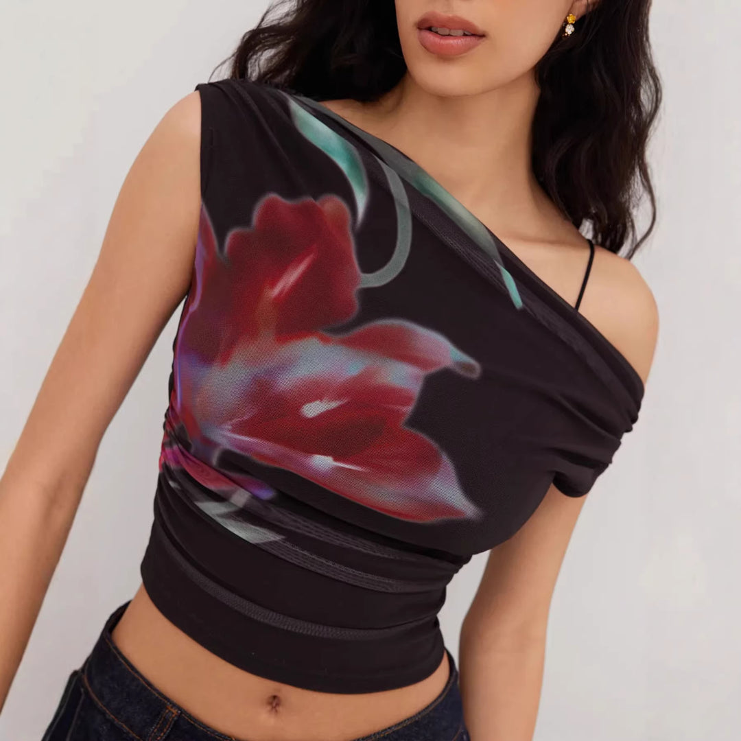 Dame Off-Shoulder Top med blomsterdesign og rynkning Skovae