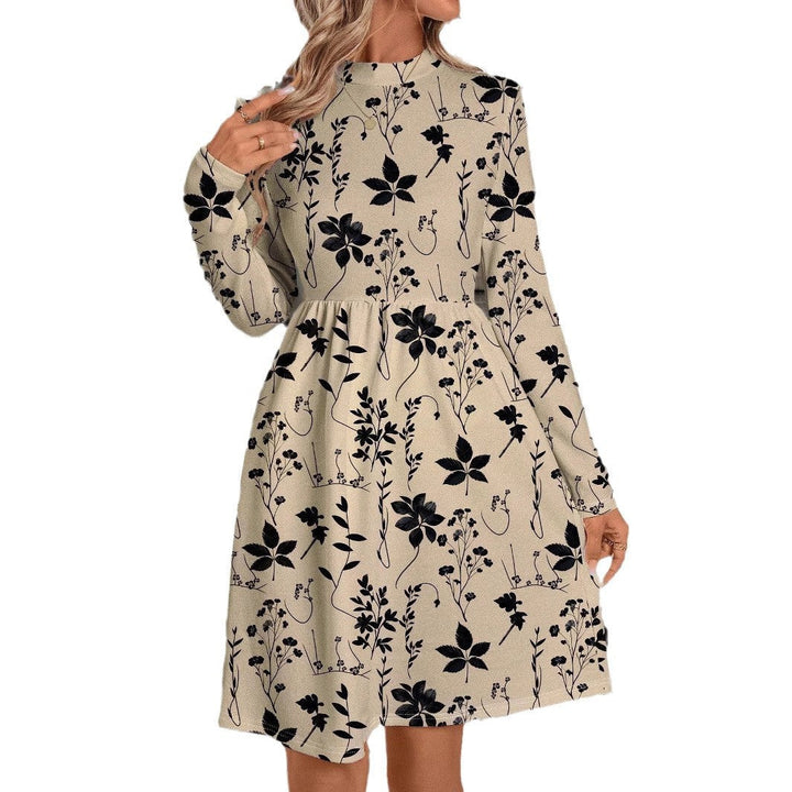 Stilla | Chic Floral Loose Rund Hals Langærmet Kjole
