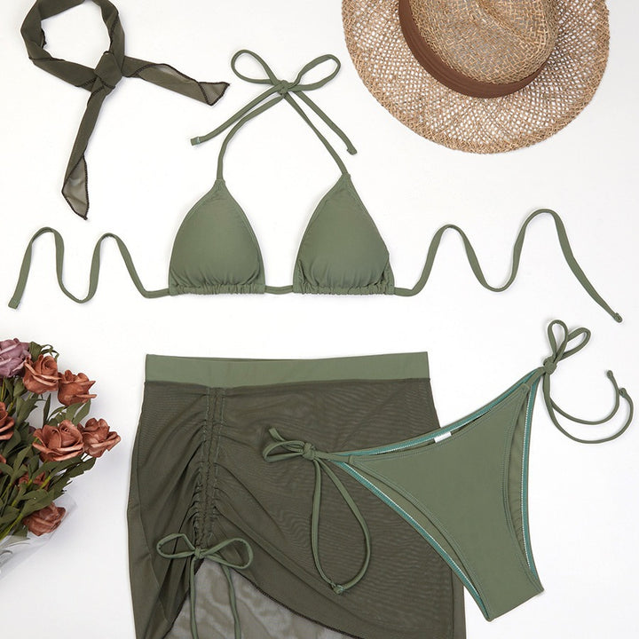 Dame Triangle Bikini Sæt med Mesh Overgang Stilla